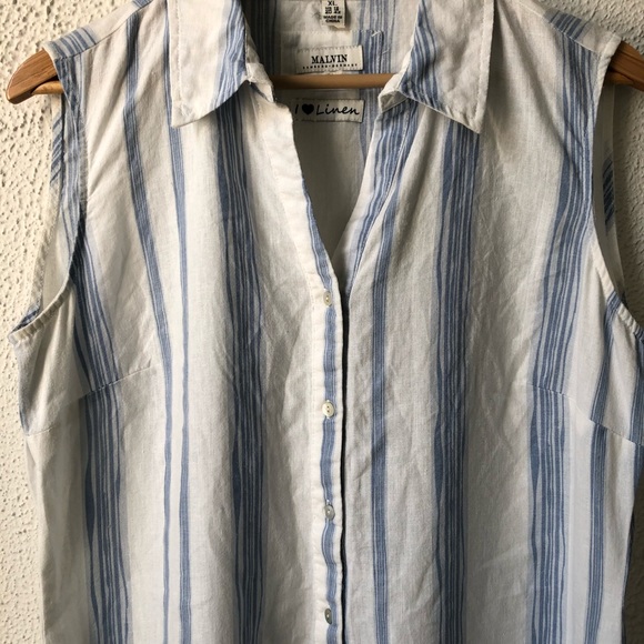 Malvin | Light Blue & White Linen Blend Dress XL - Picture 3 of 8